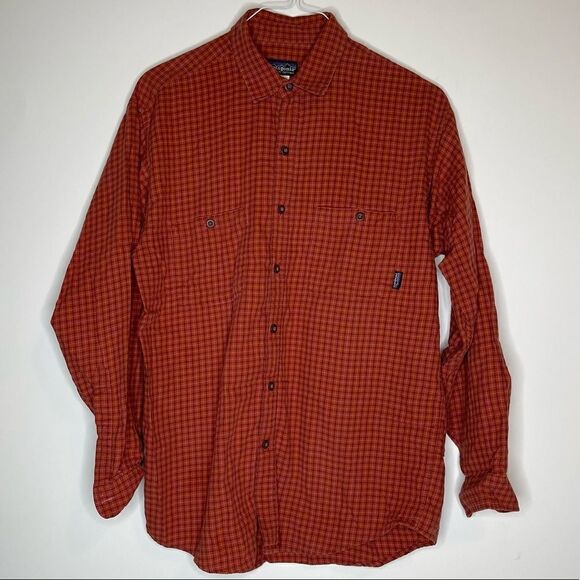 Patagonia Orange-Rust Plaid Long Sleeve Outdoor Adventure Shirt in Size Medium - Picture 6 of 7